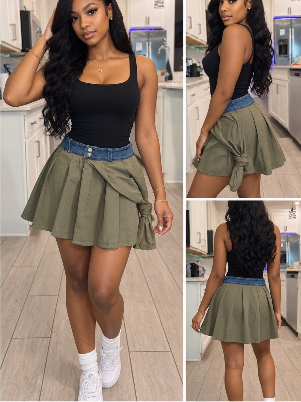 Custom Women’s Olive Green Denim-Waist Skirt